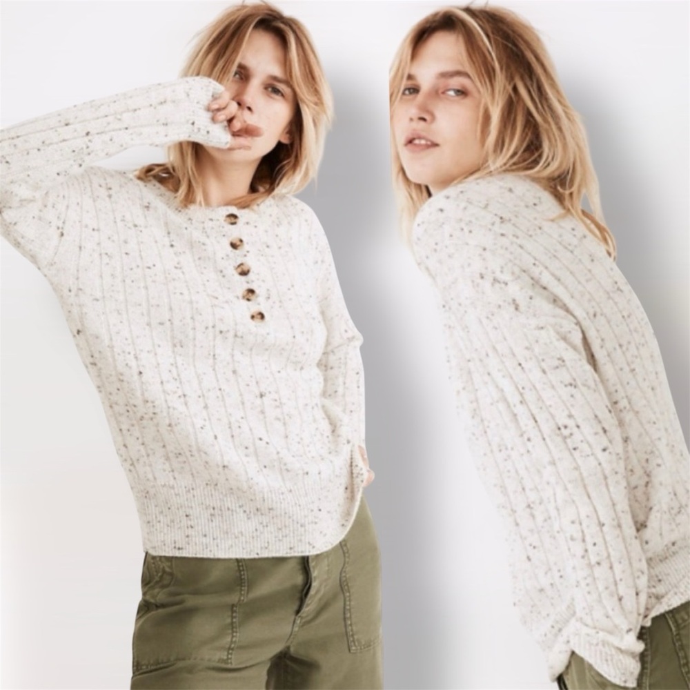 Madewell Donegal Bowden Henley 1/4 Button Wool Sweater Size S